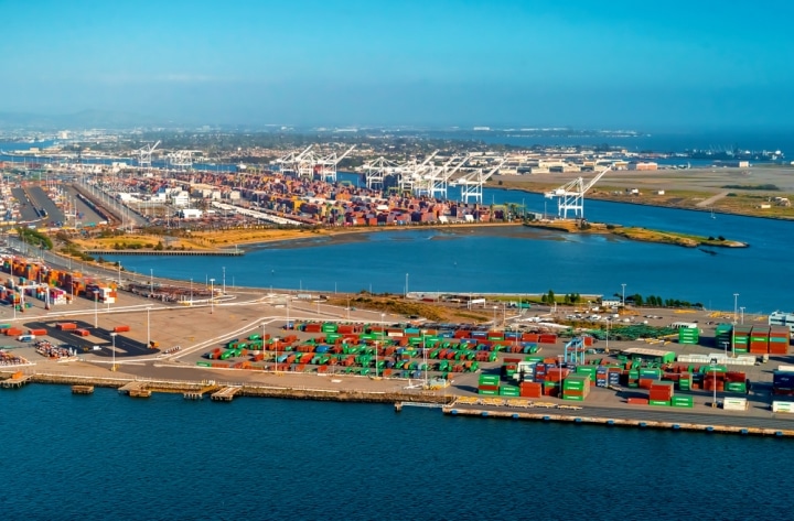 An aerial view of the Port of Oakland.